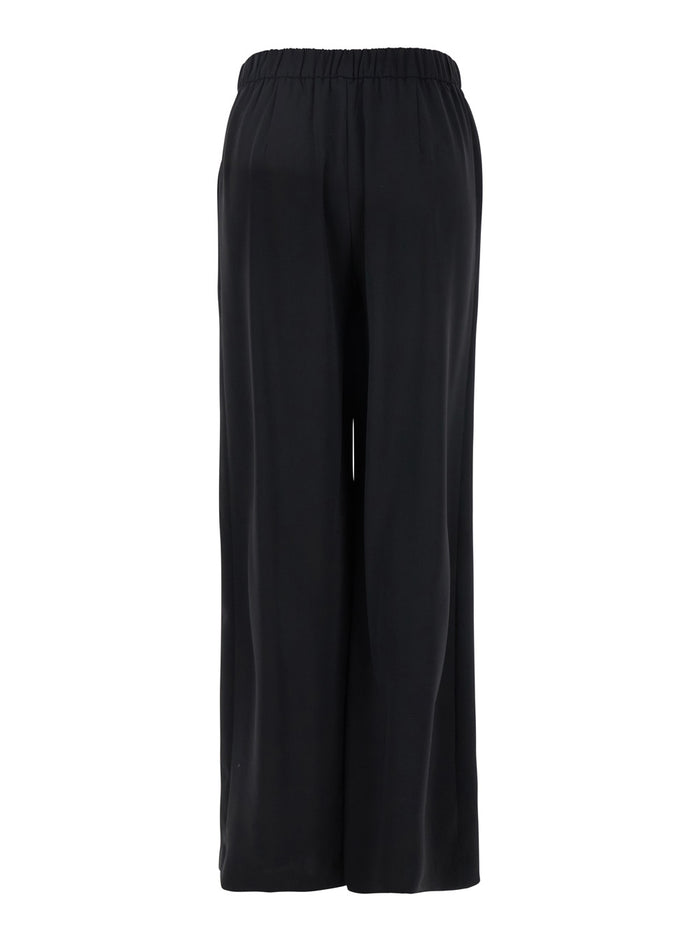 Black Pants with Wide Leg and Elastic Rear Waist in Tech Fabric Woman Polyester Trousers