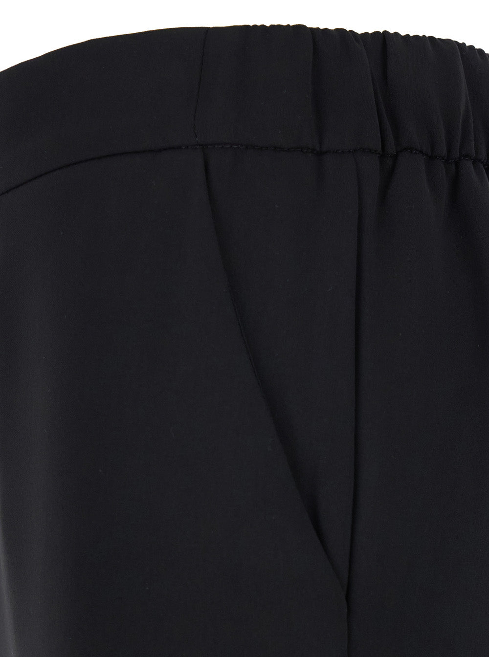 Black Pants with Wide Leg and Elastic Rear Waist in Tech Fabric Woman Polyester Trousers