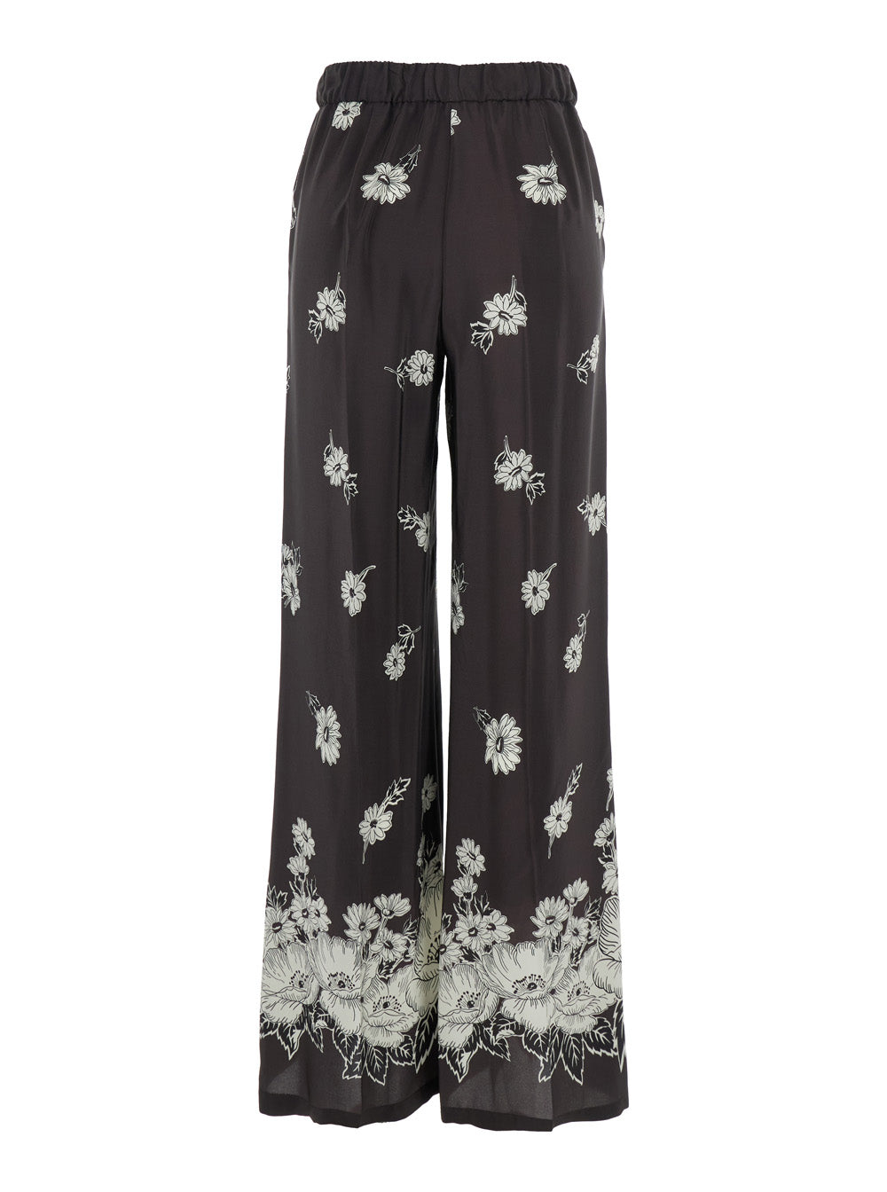 Multicolor Pants with Elastic Waist and All-Over Floral Motif in Fabric Woman Trousers