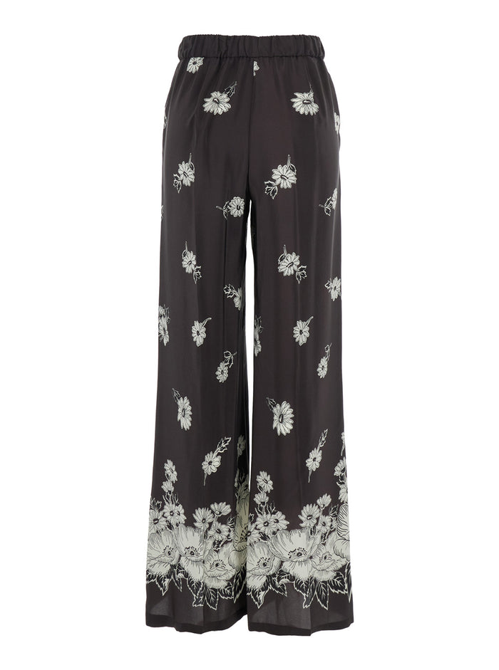 Multicolor Pants with Elastic Waist and All-Over Floral Motif in Fabric Woman Trousers