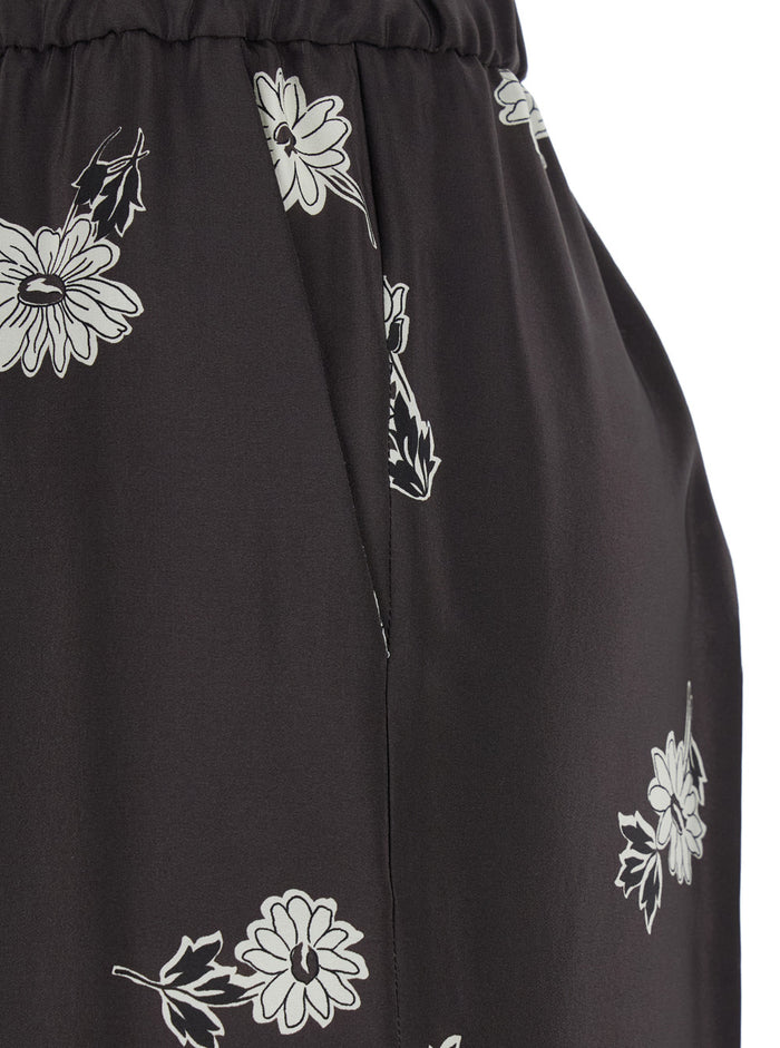 Multicolor Pants with Elastic Waist and All-Over Floral Motif in Fabric Woman Trousers