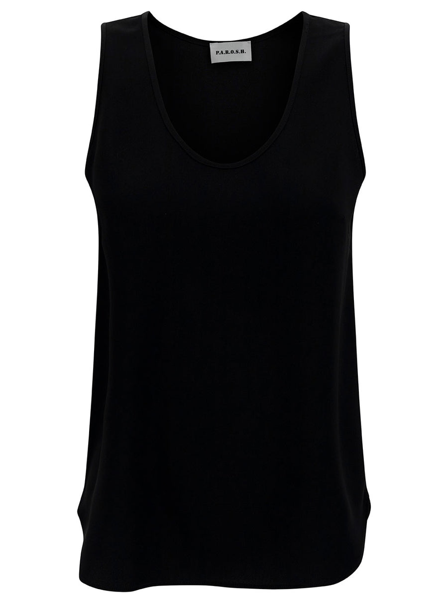 Black Tank Top With Plunging U Neckline Polyamide
