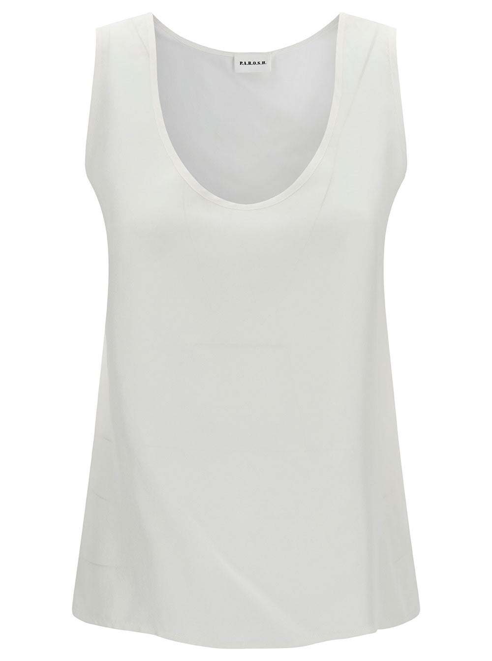 White Tank Top with Plunging U Neckline in Polyamide Woman Silk Tops