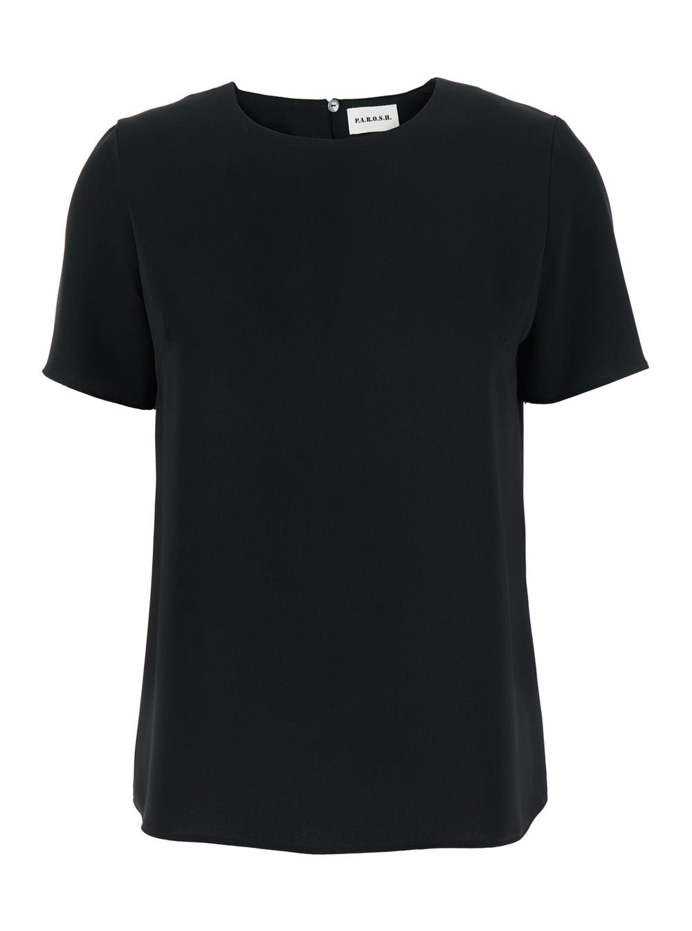 Black Crewneck Blouse with Rear Button Closure in Cady Woman Shirts And Blouses