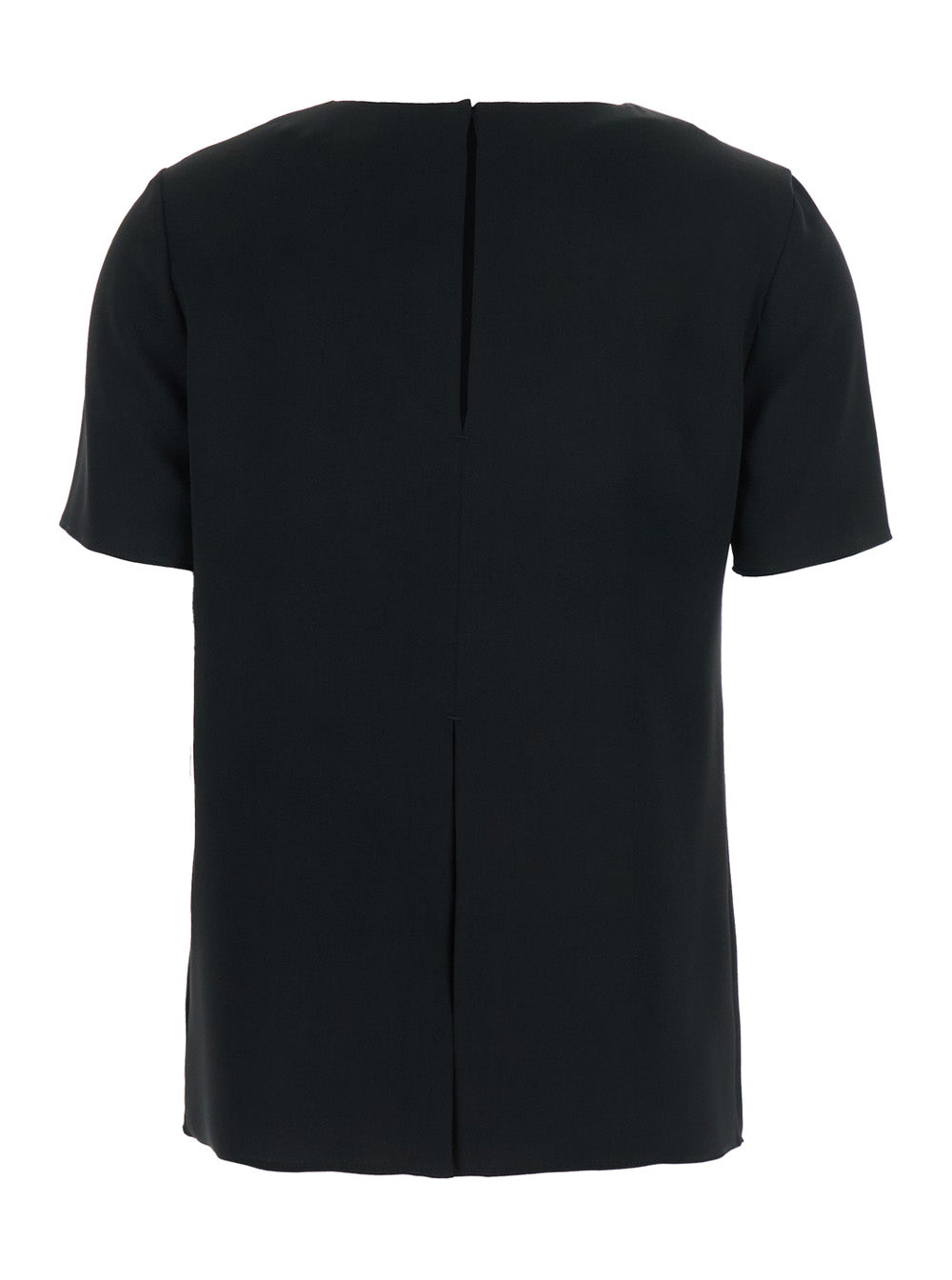 Black Crewneck Blouse with Rear Button Closure in Cady Woman Shirts And Blouses