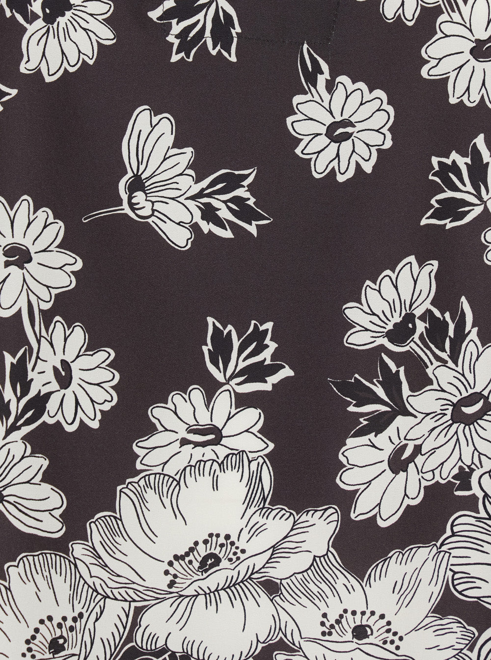 White and Black Blouse with V-neck All-Over Floral Pattern in Silk Woman Brown Shirts Blouses