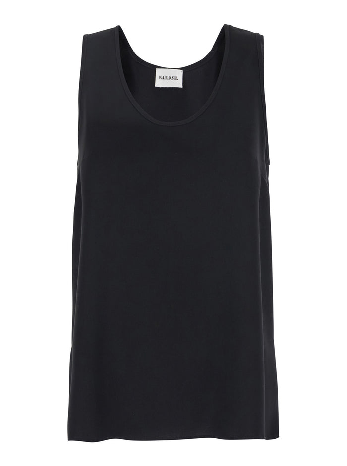 Black Sleeveless Top with Round Neck in Tech Fabric Woman Polyester Tops