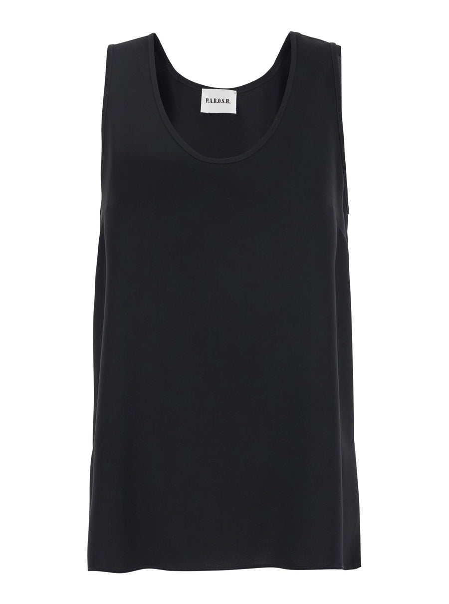 Black Sleeveless Top With Round Neck Polyester Tops