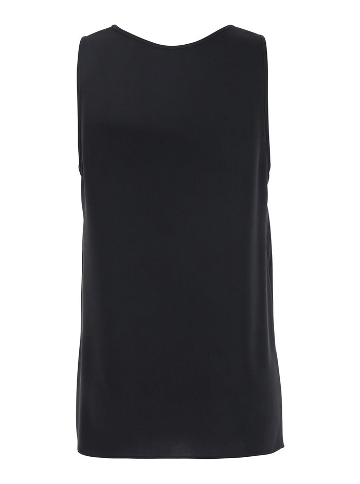 Black Sleeveless Top with Round Neck in Tech Fabric Woman Polyester Tops