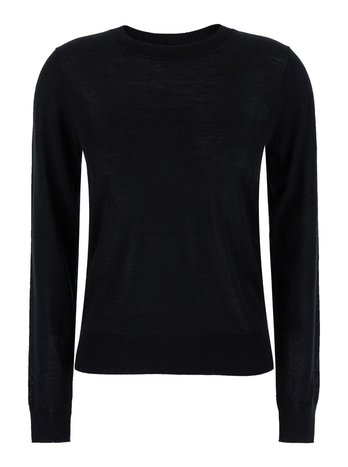 Black Crewneck Long Sleeve Sweater in Fabric Woman Jersey