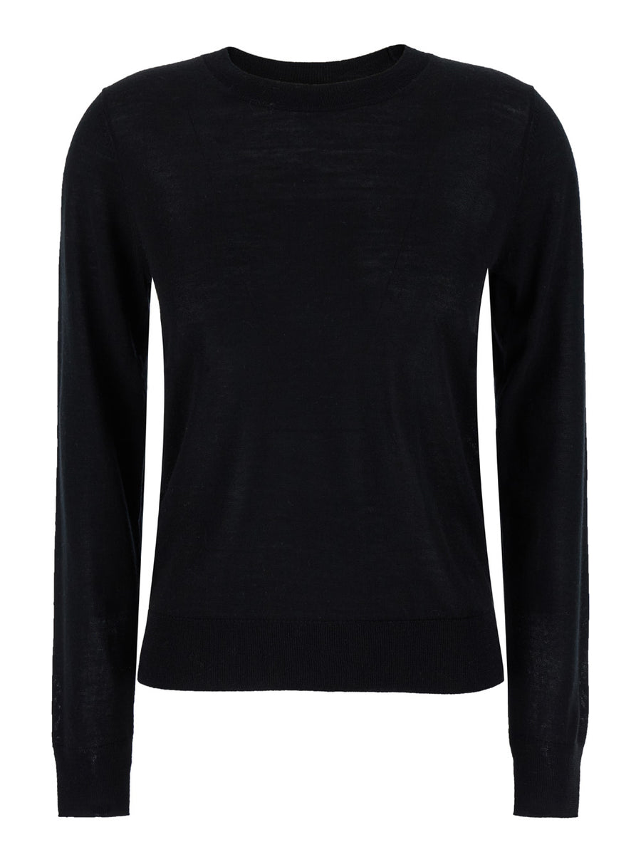 Black Crewneck Long Sleeve Sweater Fabric Tops