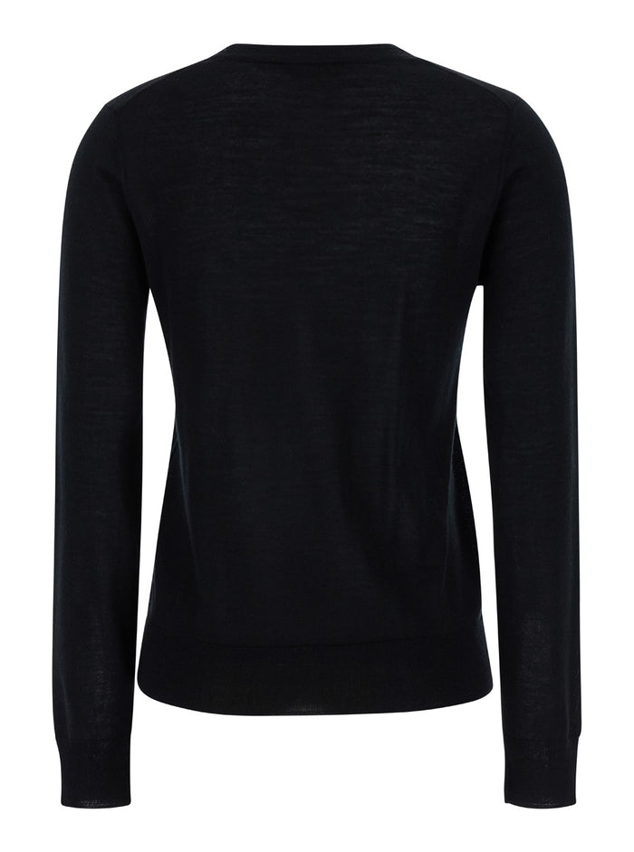 Black Crewneck Long Sleeve Sweater in Fabric Woman Jersey