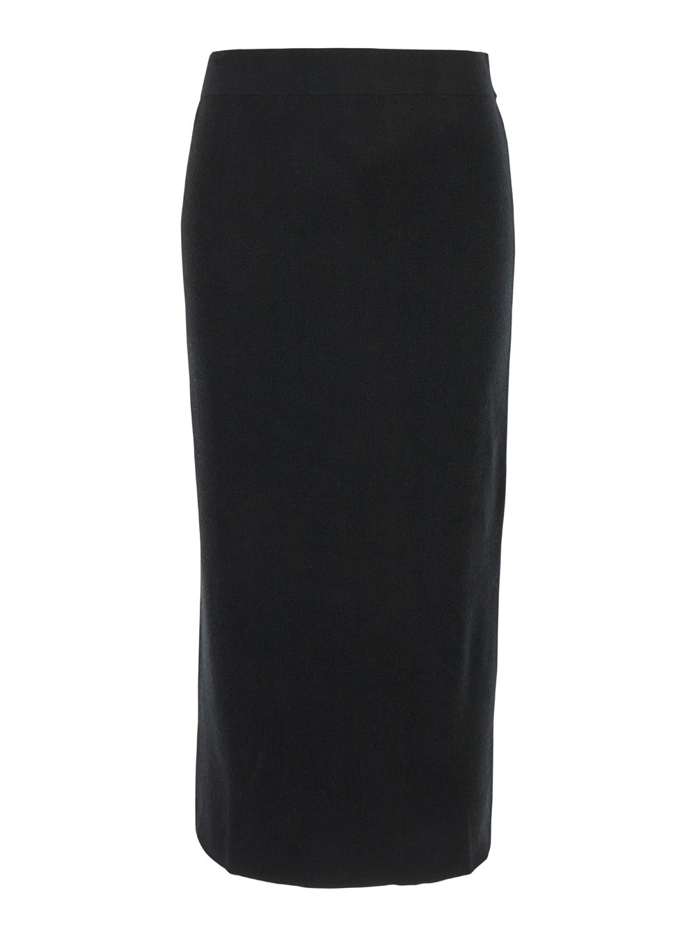 Black Skirt with High Elastic Waist and Straight Hem in Wool Cashmere Stretch Woman