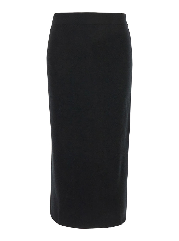 Black Skirt with High Elastic Waist and Straight Hem in Wool Cashmere Stretch Woman