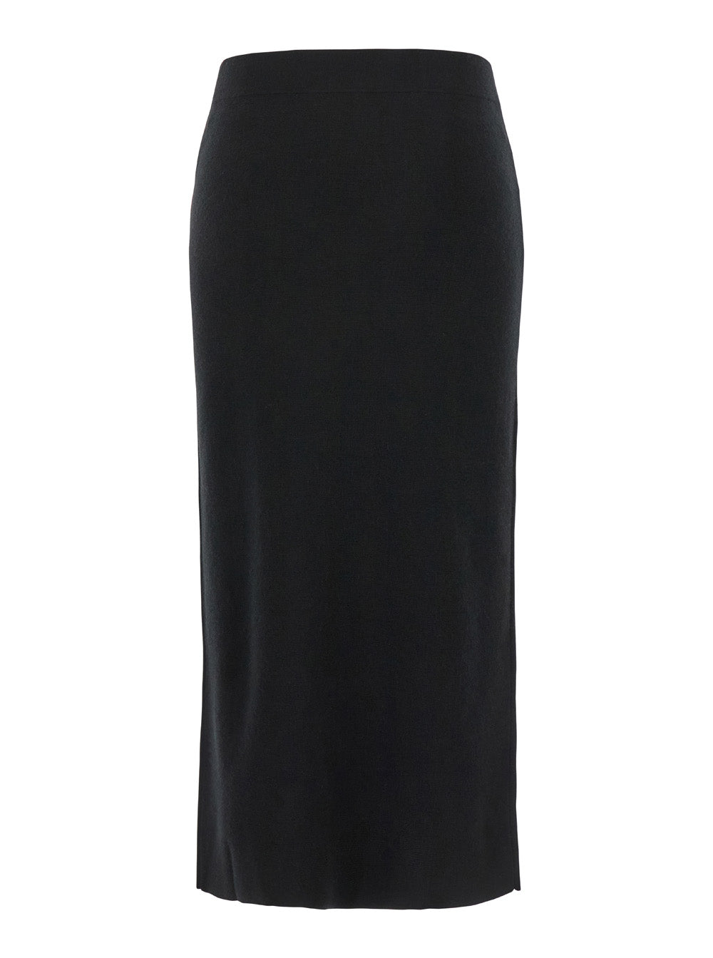 Black Skirt with High Elastic Waist and Straight Hem in Wool Cashmere Stretch Woman