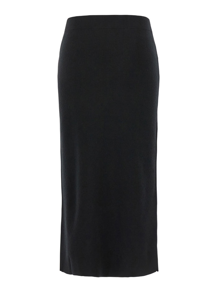 Black Skirt with High Elastic Waist and Straight Hem in Wool Cashmere Stretch Woman
