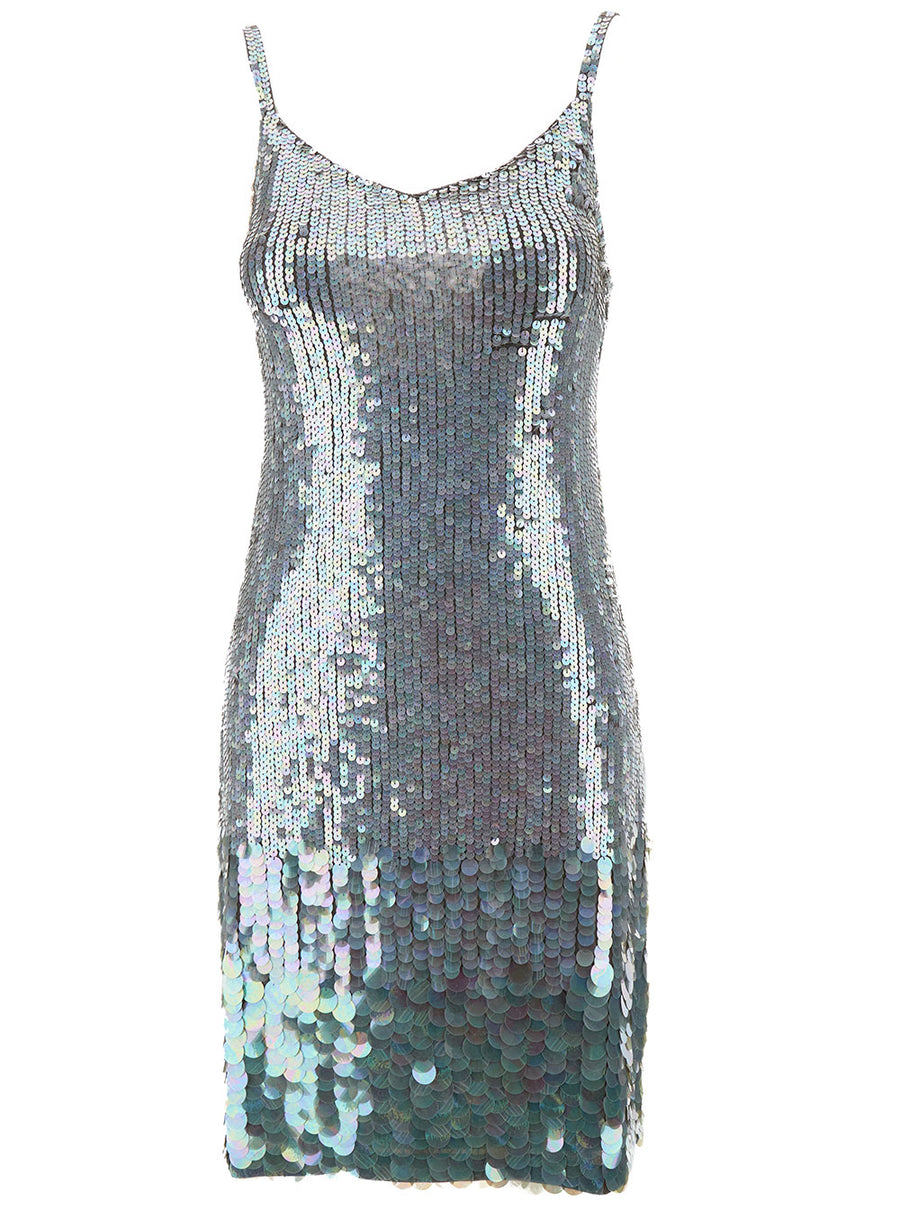 Mini Grey Dress With Multicolor Sequins Metallic Polyamide Elastane