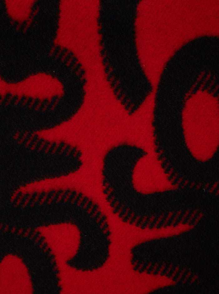 Red Blanket with Logo Patch and Zig Zag Print Design in Wool Cashmere Blend Woman Kashmir Blankets