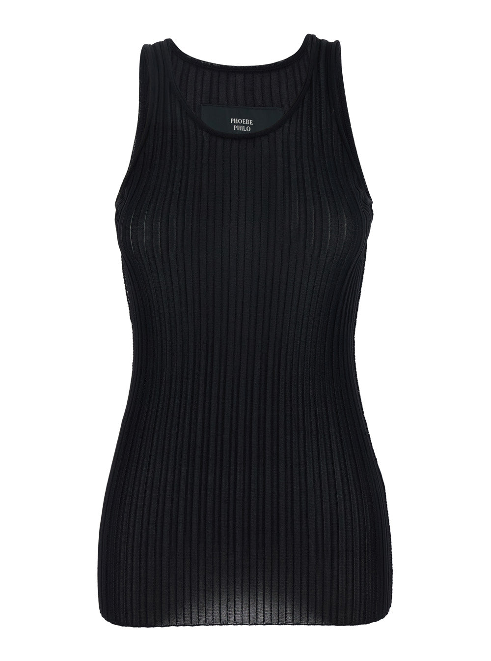 Black Ribbed Knit Sleeveless Top with Round Neck in Viscose Woman Tops