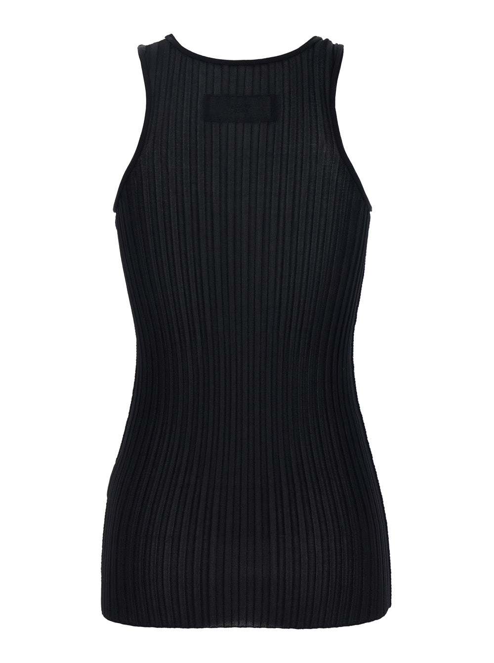 Black Ribbed Knit Sleeveless Top with Round Neck in Viscose Woman Tops
