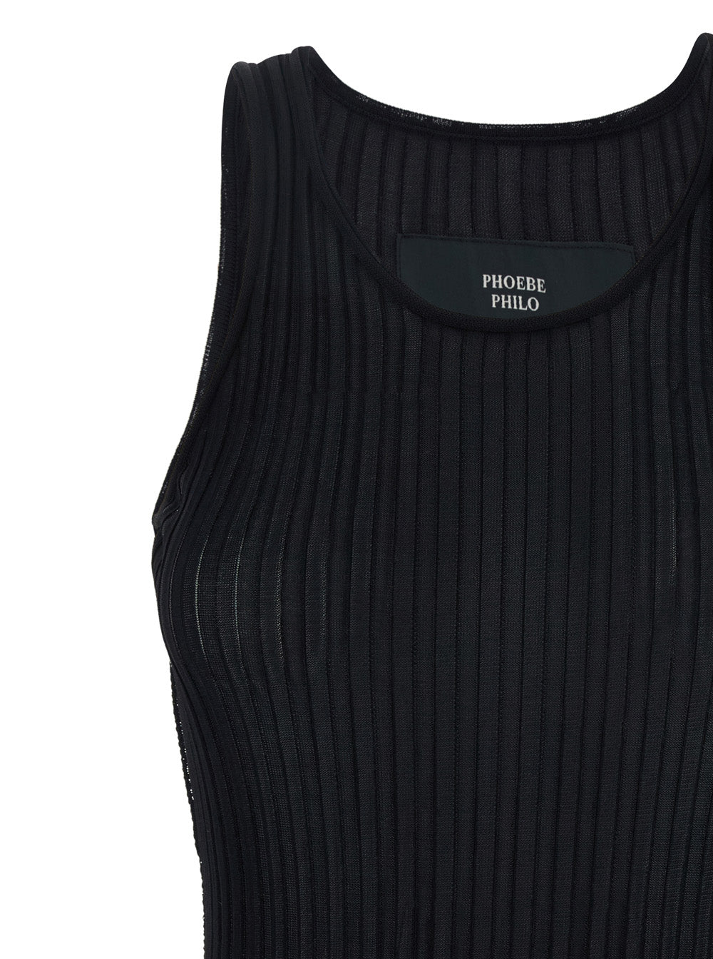 Black Ribbed Knit Sleeveless Top with Round Neck in Viscose Woman Tops