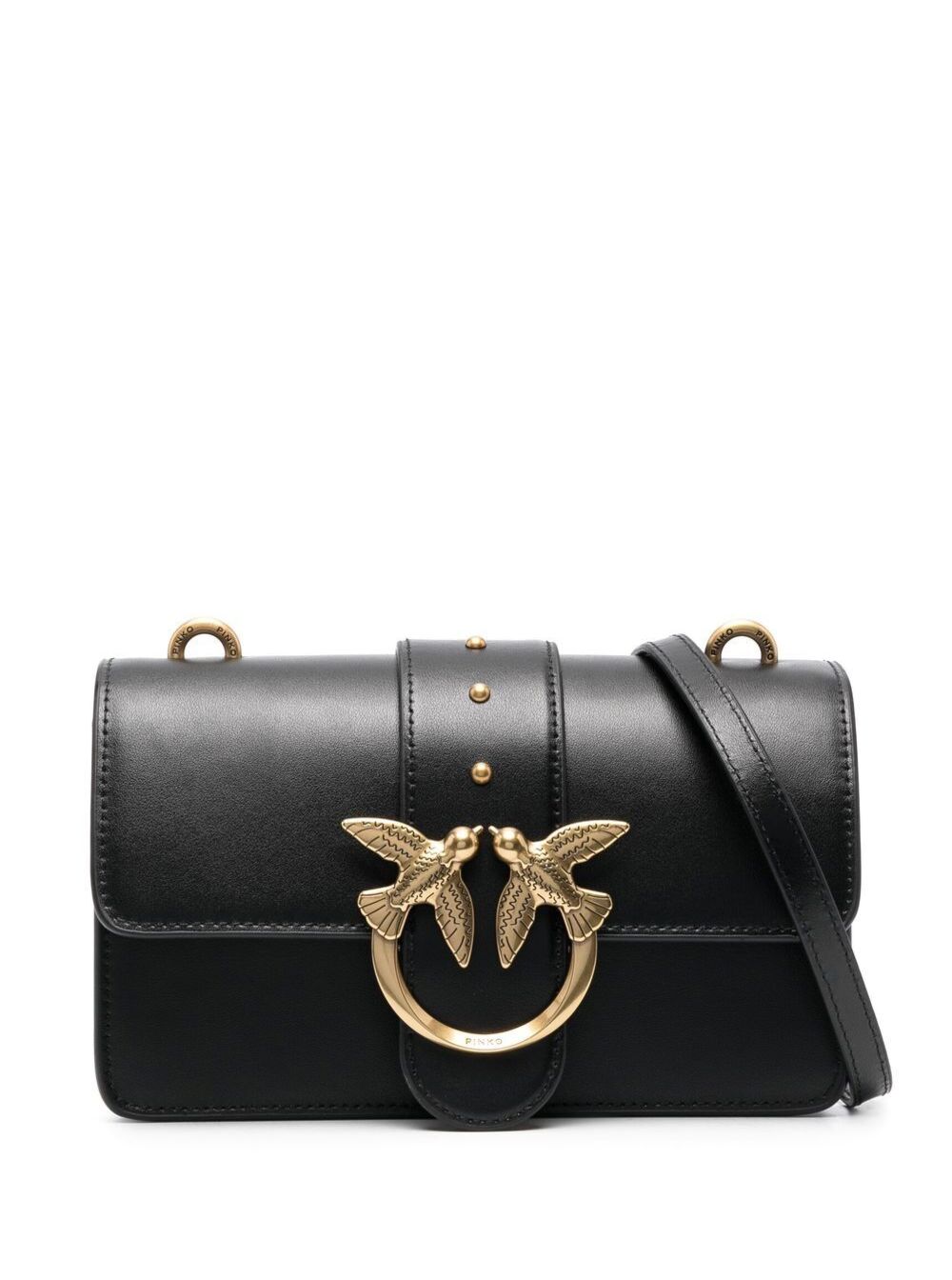 Mini Love Bag Icon Black Shoulder With Logo Patch Smooth Leather Woman Pinko Goat Crossbody