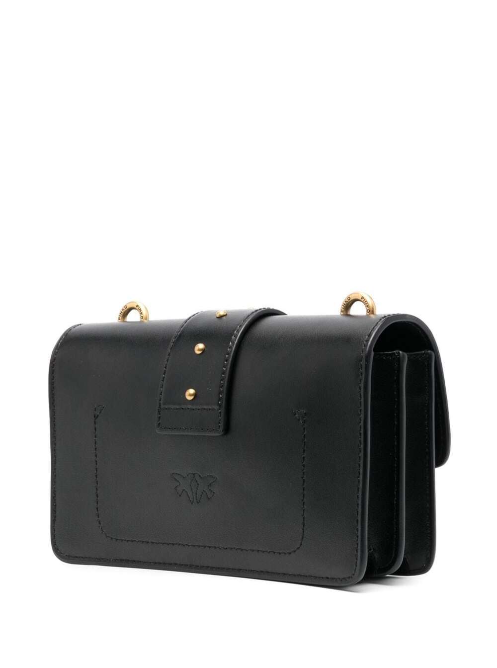 Mini Love Bag Icon Black Shoulder With Logo Patch Smooth Leather Woman Pinko Goat Crossbody