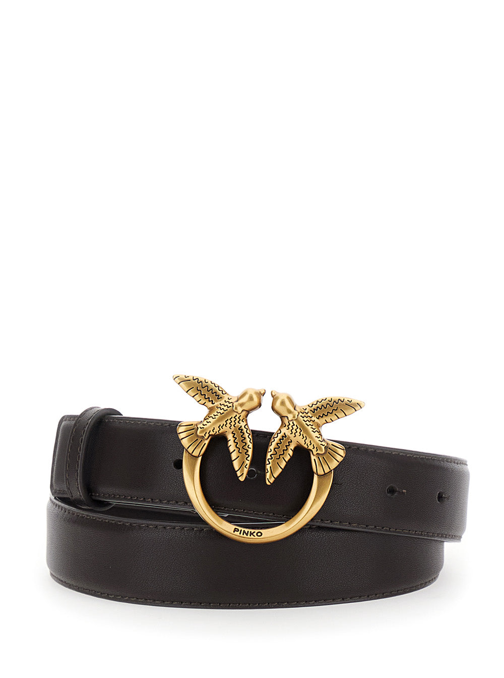 Love Birds Brown Belt With Logo Buckle Leather Woman Goat