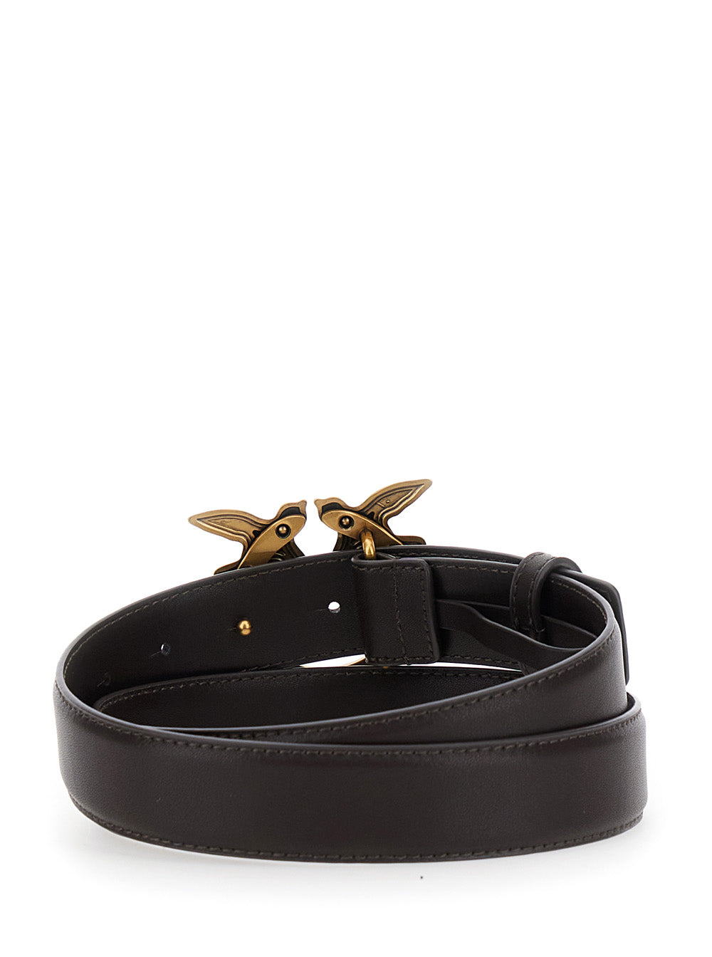 Love Birds Brown Belt With Logo Buckle Leather Woman Goat
