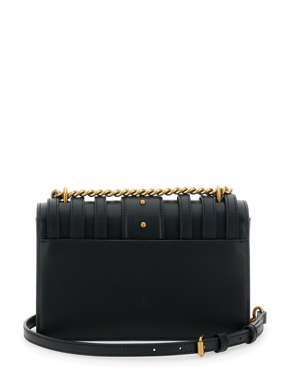 Love One Mini Light Black Crossbody Bag With Birds Diamond Cut Buckle On The Front And Straps Leather Woman Goat