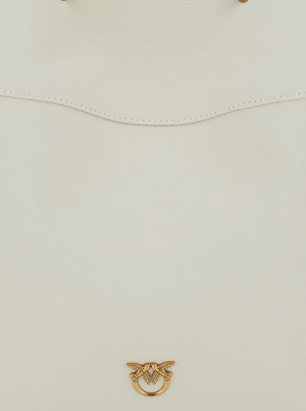 White Bucket Bag With Metallic Love Birds Logo On The Front Hammered Leather Woman Goat Crossbody