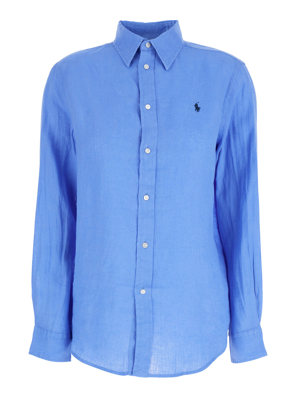 Light-Blue Shirt With Pony Detail On The Front Linen Woman Light Blue And Blouses