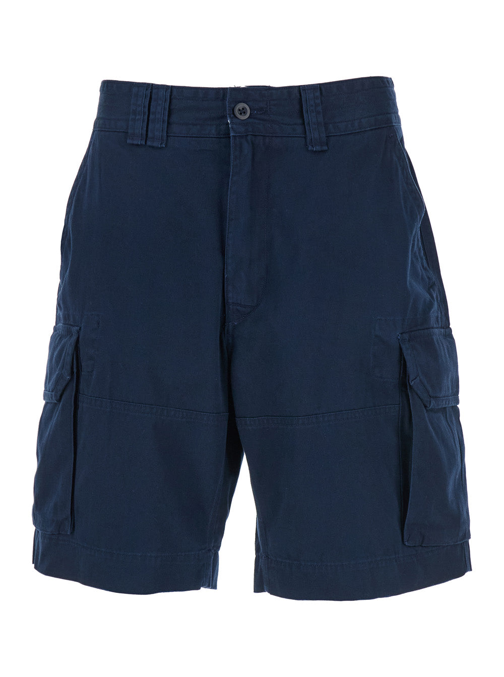 Blue Shorts With Belt Loops And Logo Patch On The Back Cotton Man Blu Bermuda