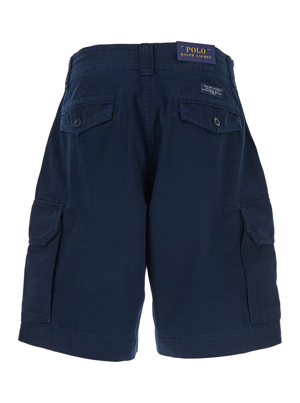 Blue Shorts With Belt Loops And Logo Patch On The Back Cotton Man Blu Bermuda