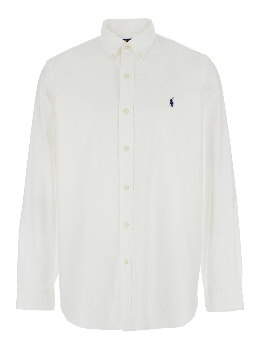 White Shirt With Button Down Collar And Pony Embroidery On The Front Cotton Man Blouses