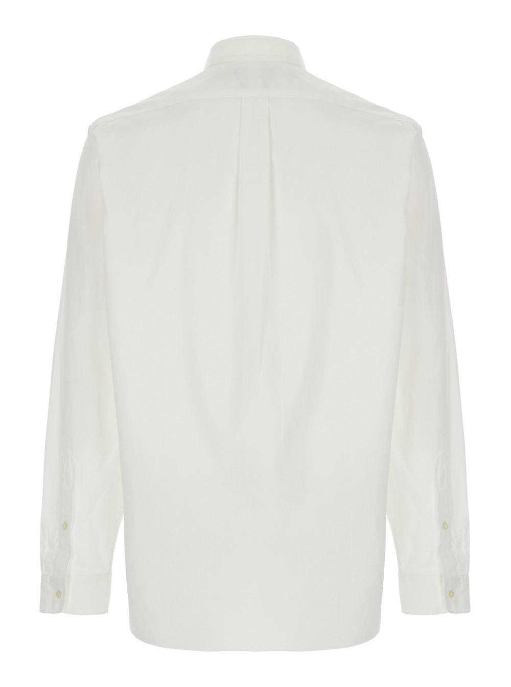White Shirt With Button Down Collar And Pony Embroidery On The Front Cotton Man Blouses