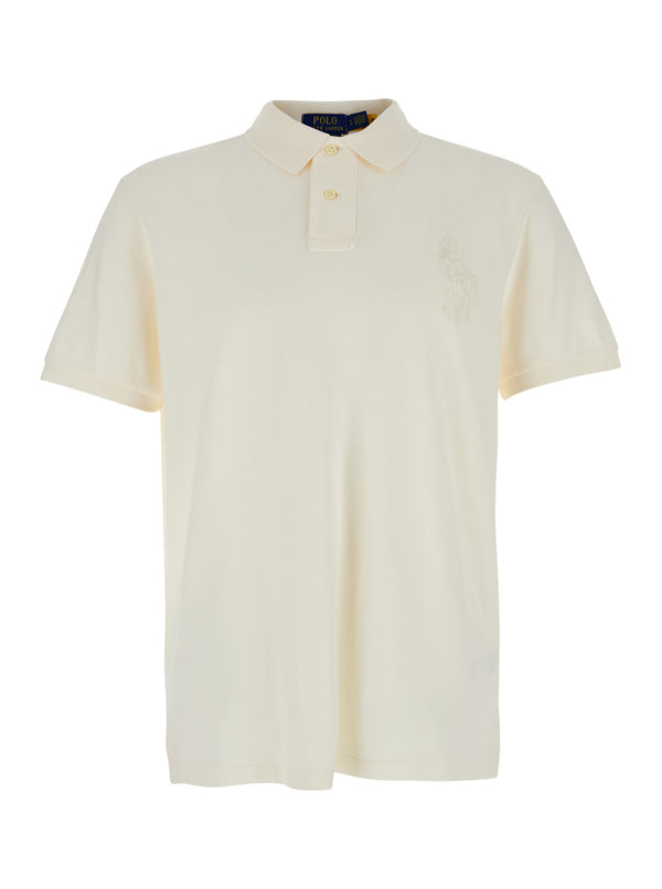 White Polo Shirt With Large Pony Detail Cotton T-shirts