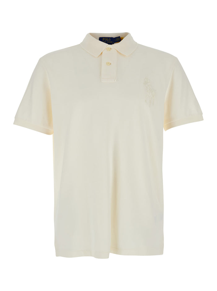 Custom Slim Fit White Polo Shirt with Large Pony Detail on the Front in Cotton Piquet Man Tshirts And