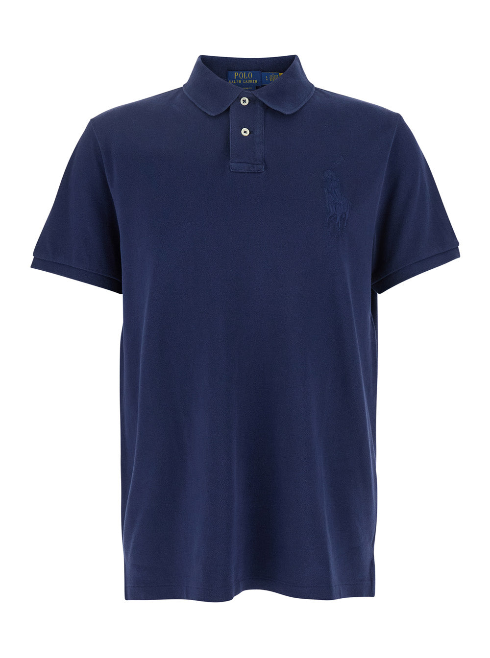 Blue Polo Shirt with Large Pony Detail on the Front in Cotton Piquet Man Blu Tshirts And