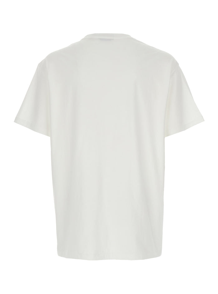 White Crewneck T-Shirt with Contrasting Logo Print on the Front in Cotton Man Tshirts And Polo Shirts