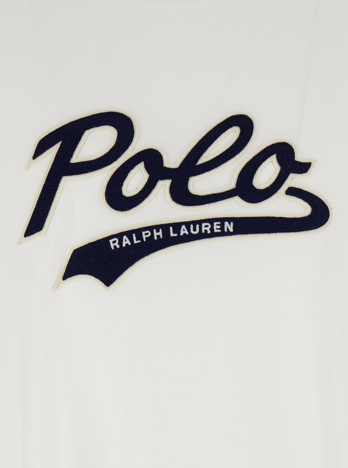 White Crewneck T-Shirt with Contrasting Logo Print on the Front in Cotton Man Tshirts And Polo Shirts