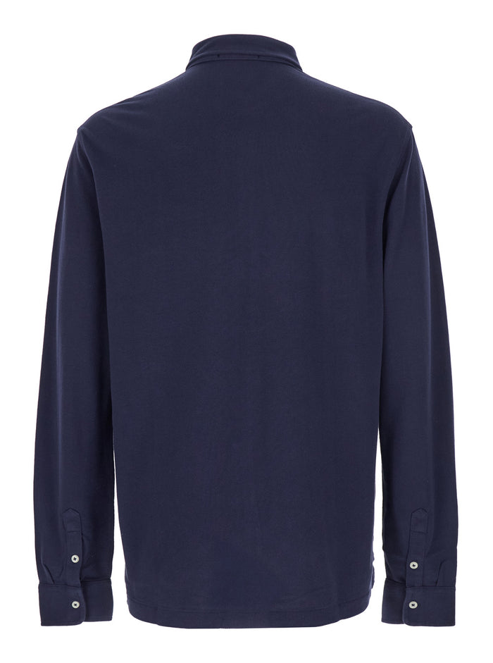 Classic Fit Blue Polo with Collar and Embroidered Logo on the Front in Cotton Mesh Man Blu Tshirts Shirts
