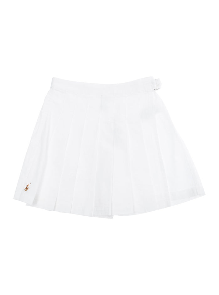 White Shorts With Embroidered Pony And Pleated Details On The Front Cotton Girl Bermuda