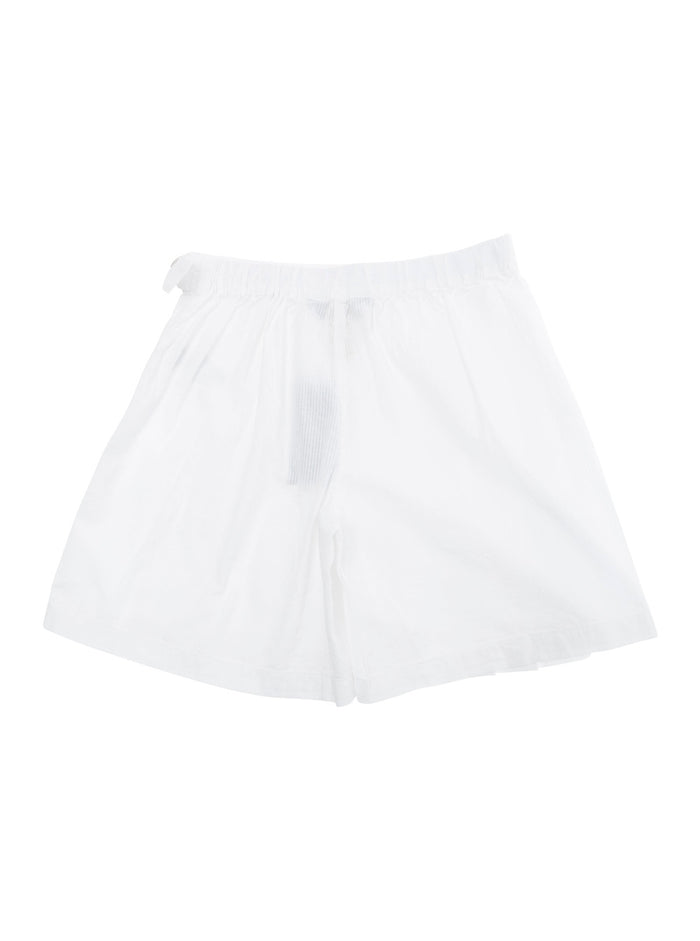 White Shorts With Embroidered Pony And Pleated Details On The Front Cotton Girl Bermuda