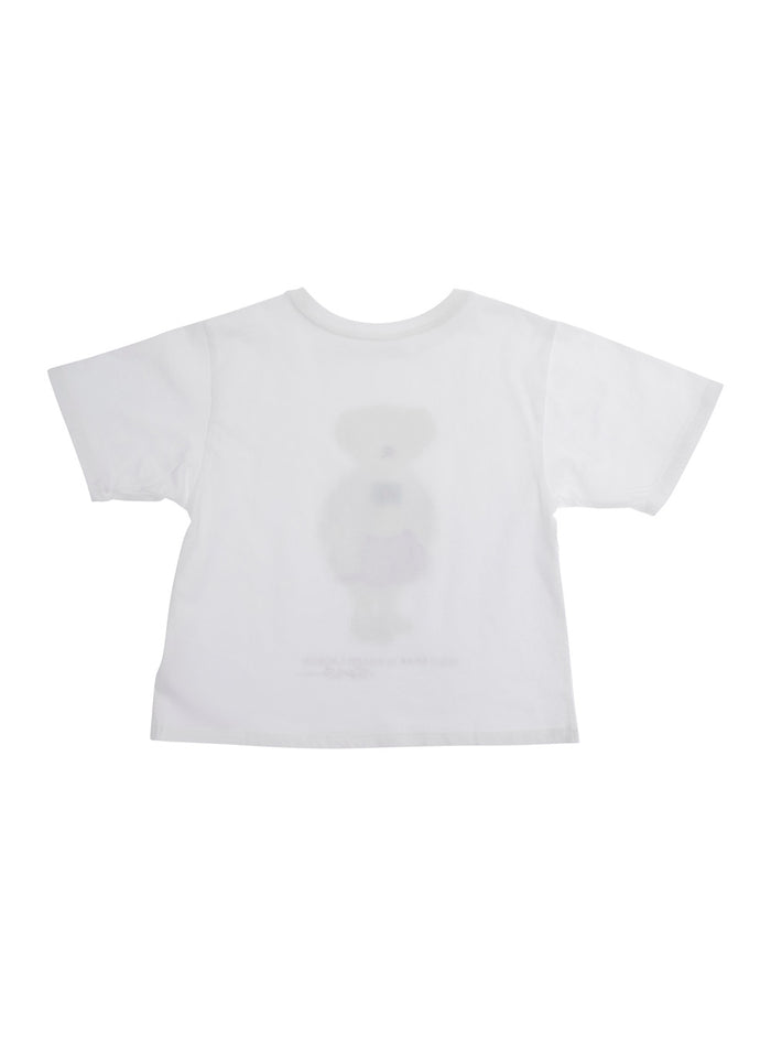 White T-Shirt With Polo Bear Printed On The Front Cotton Girl Tshirts And Shirts
