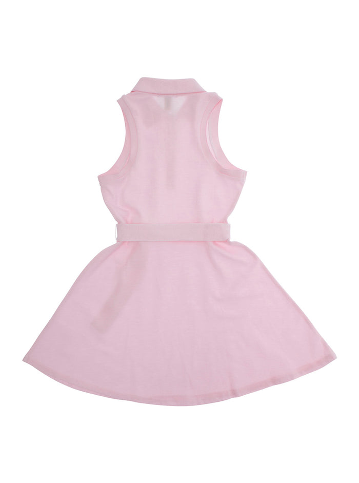Pink Dress With Pony Logo Embroidered On The Front And Waist Belt Cotton Girl