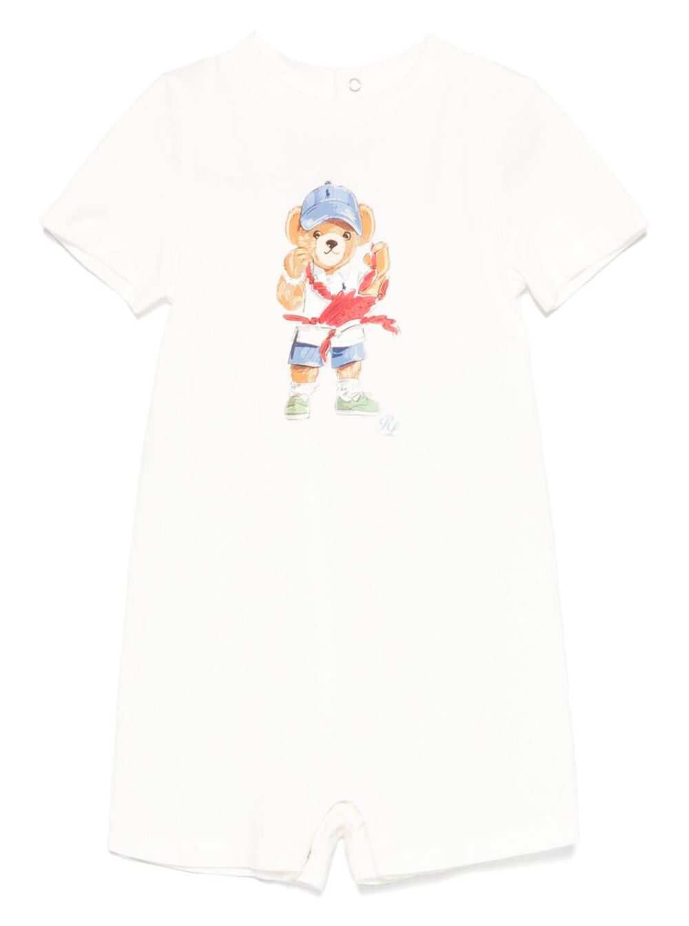 White One-Piece With Round Neck And Maxi Logo On The Front Cotton Baby Jumpsuits