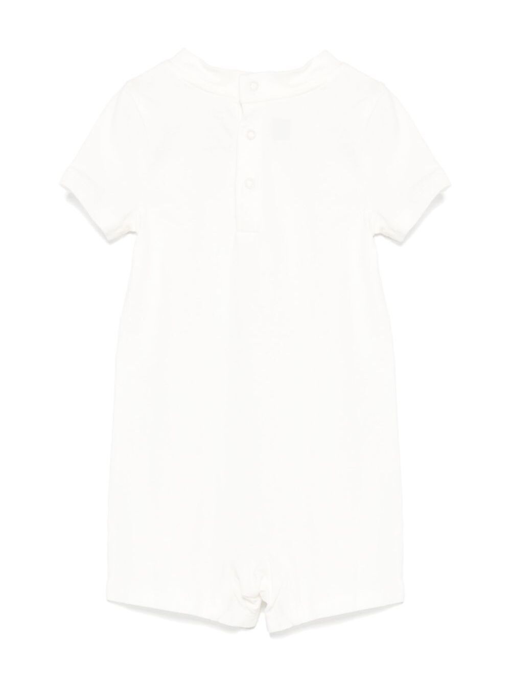 White One-Piece With Round Neck And Maxi Logo On The Front Cotton Baby Jumpsuits