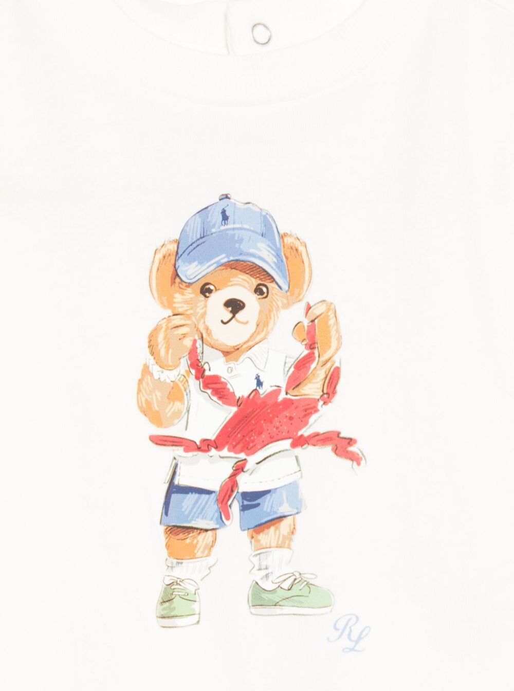 White One-Piece With Round Neck And Maxi Logo On The Front Cotton Baby Jumpsuits
