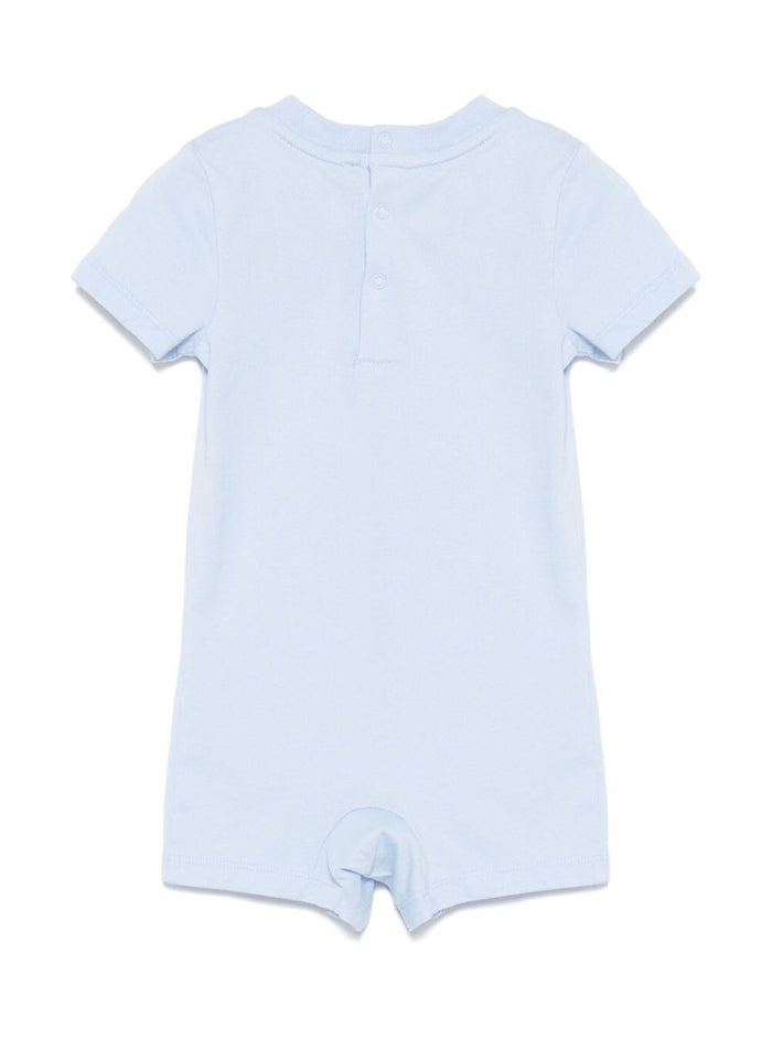 Blue One-Piece With Round Neck And Maxi Logo On The Front Cotton Baby Blu Jumpsuits